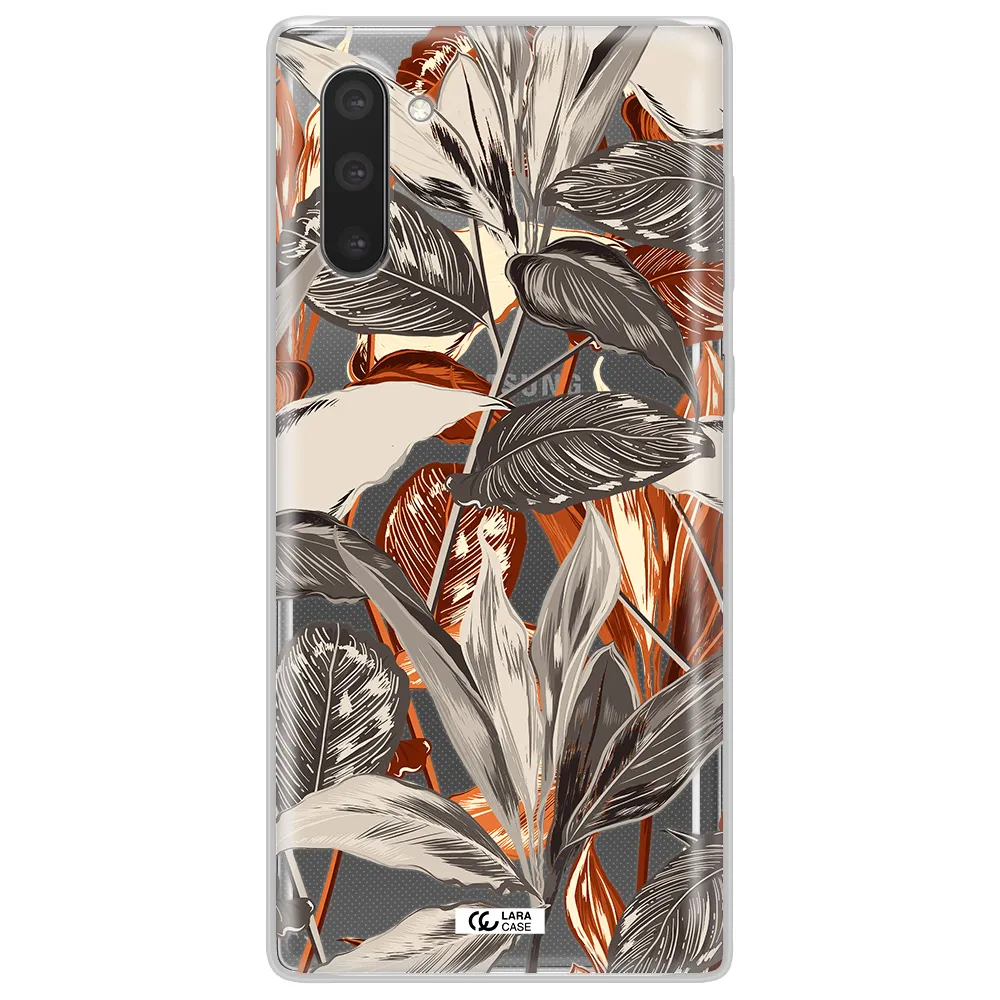Brown Tropical Leaves Samsung Note 10 Clear TPU Case