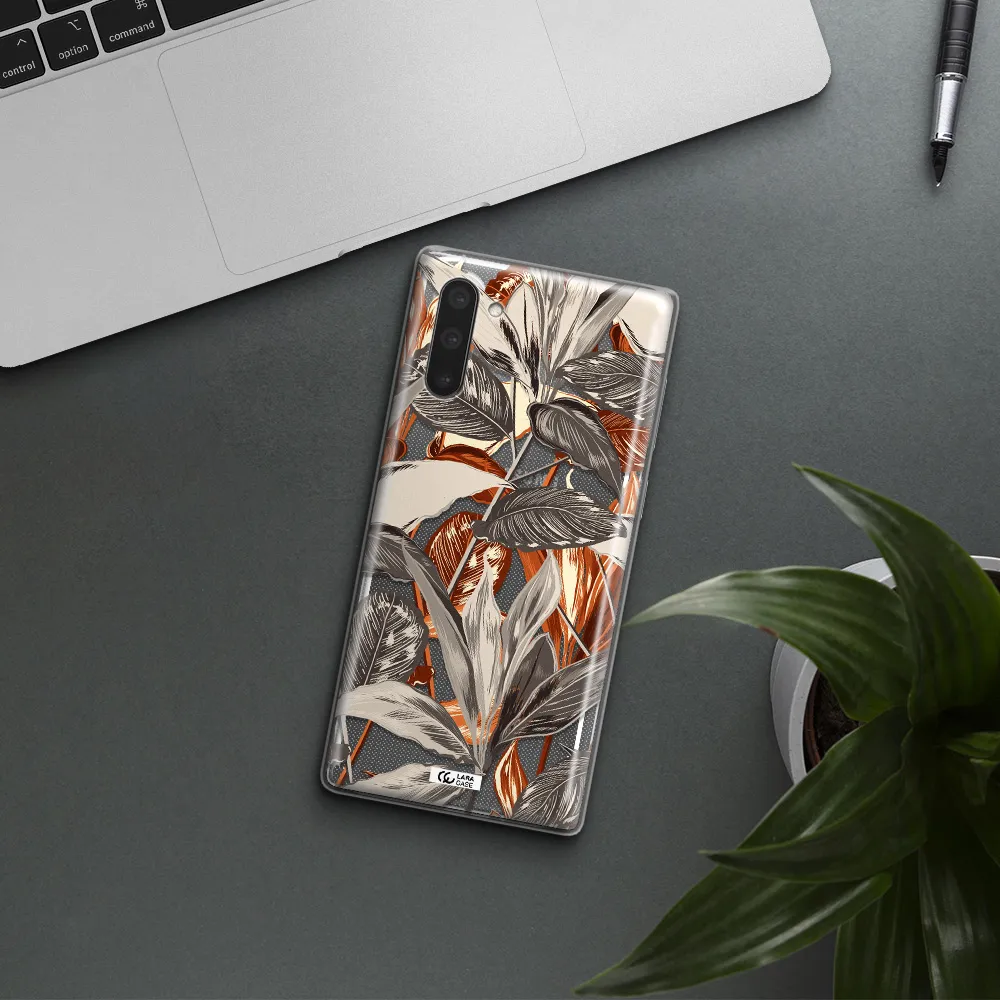 Brown Tropical Leaves Samsung Note 10 Clear TPU Case