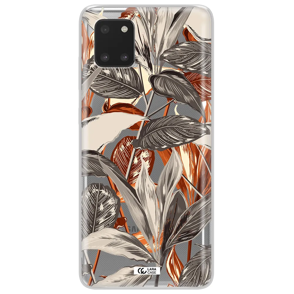 Brown Tropical Leaves Samsung Note 10 Lite Clear TPU Case