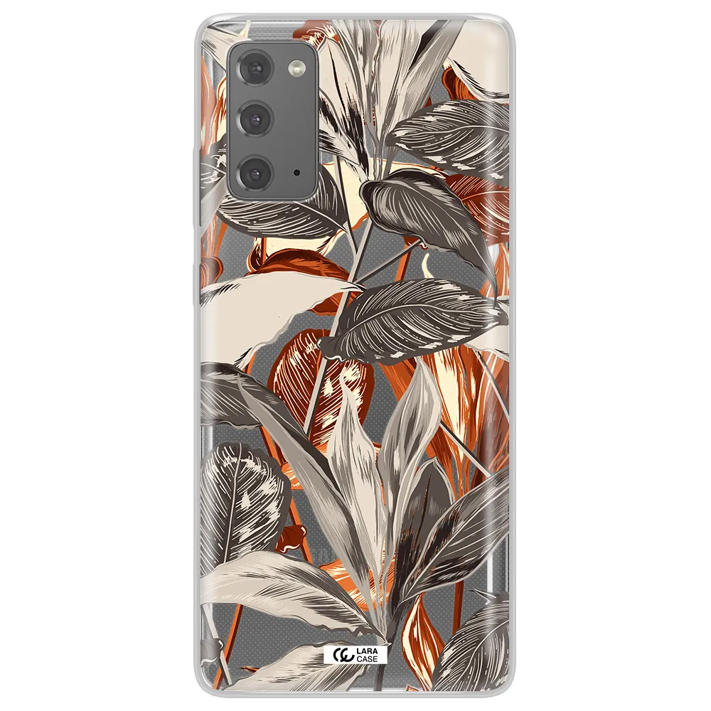 Brown Tropical Leaves Samsung Note 20 Clear TPU Case