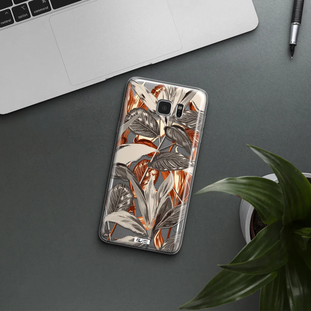 Brown Tropical Leaves Samsung Note 5 Clear TPU Case