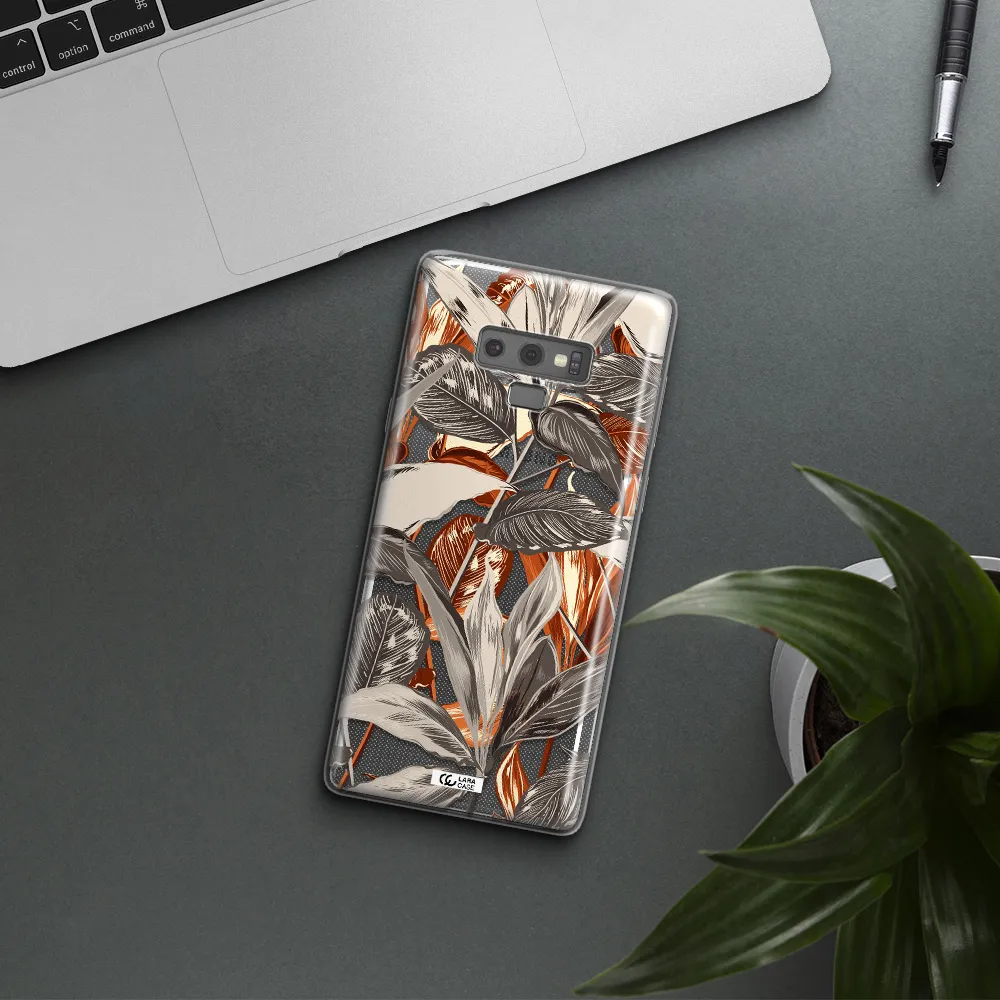 Brown Tropical Leaves Samsung Note 9 Clear TPU Case