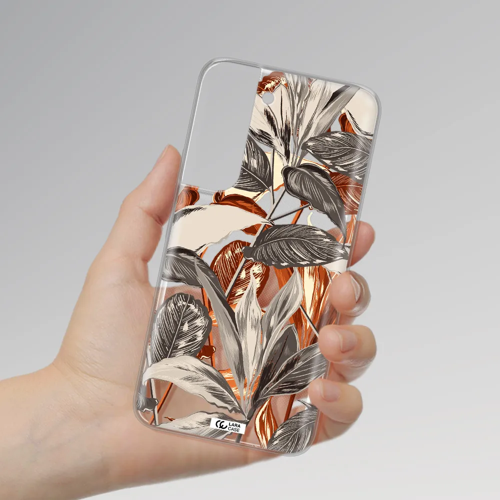 Brown Tropical Leaves Samsung S 22 Clear TPU Case