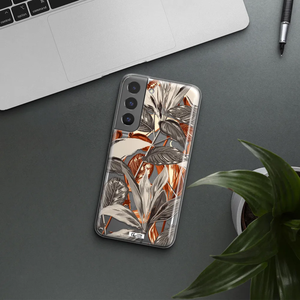 Brown Tropical Leaves Samsung S 22 Plus Clear TPU Case
