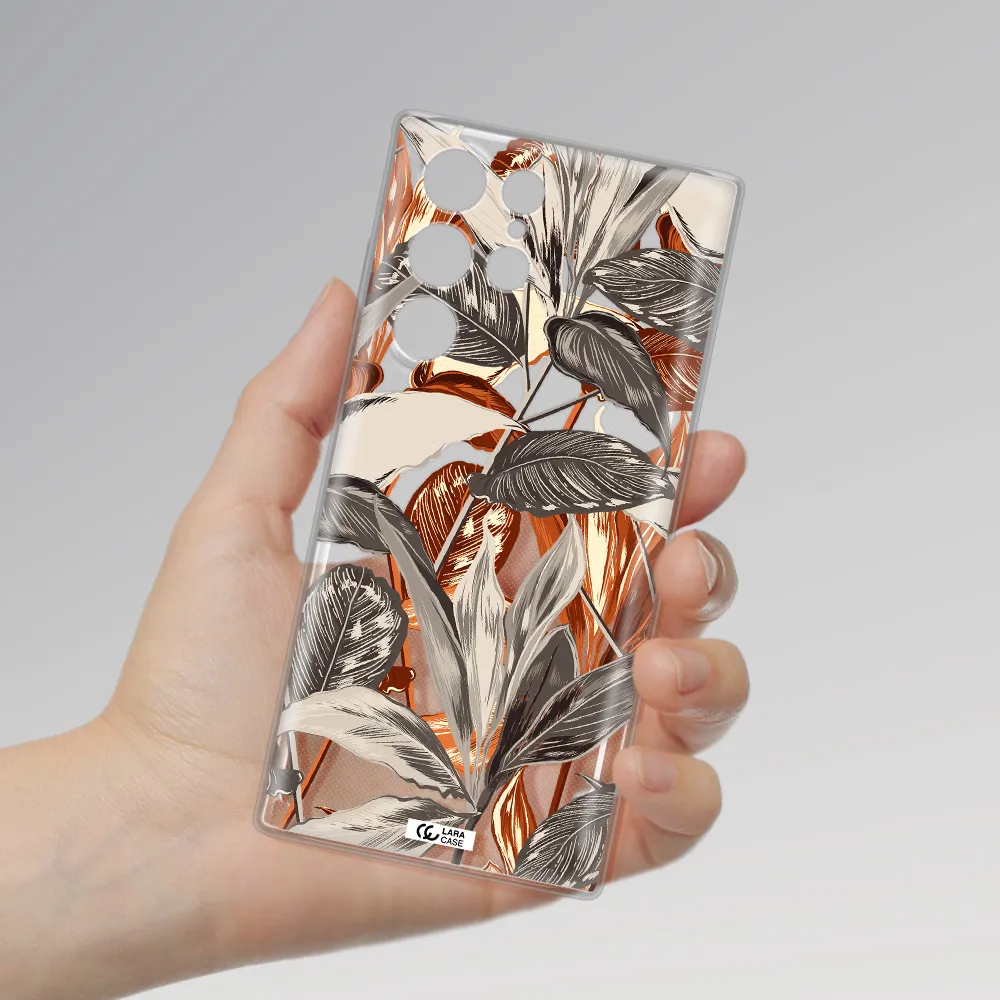 Brown Tropical Leaves Samsung S 22 Ultra Clear TPU Case