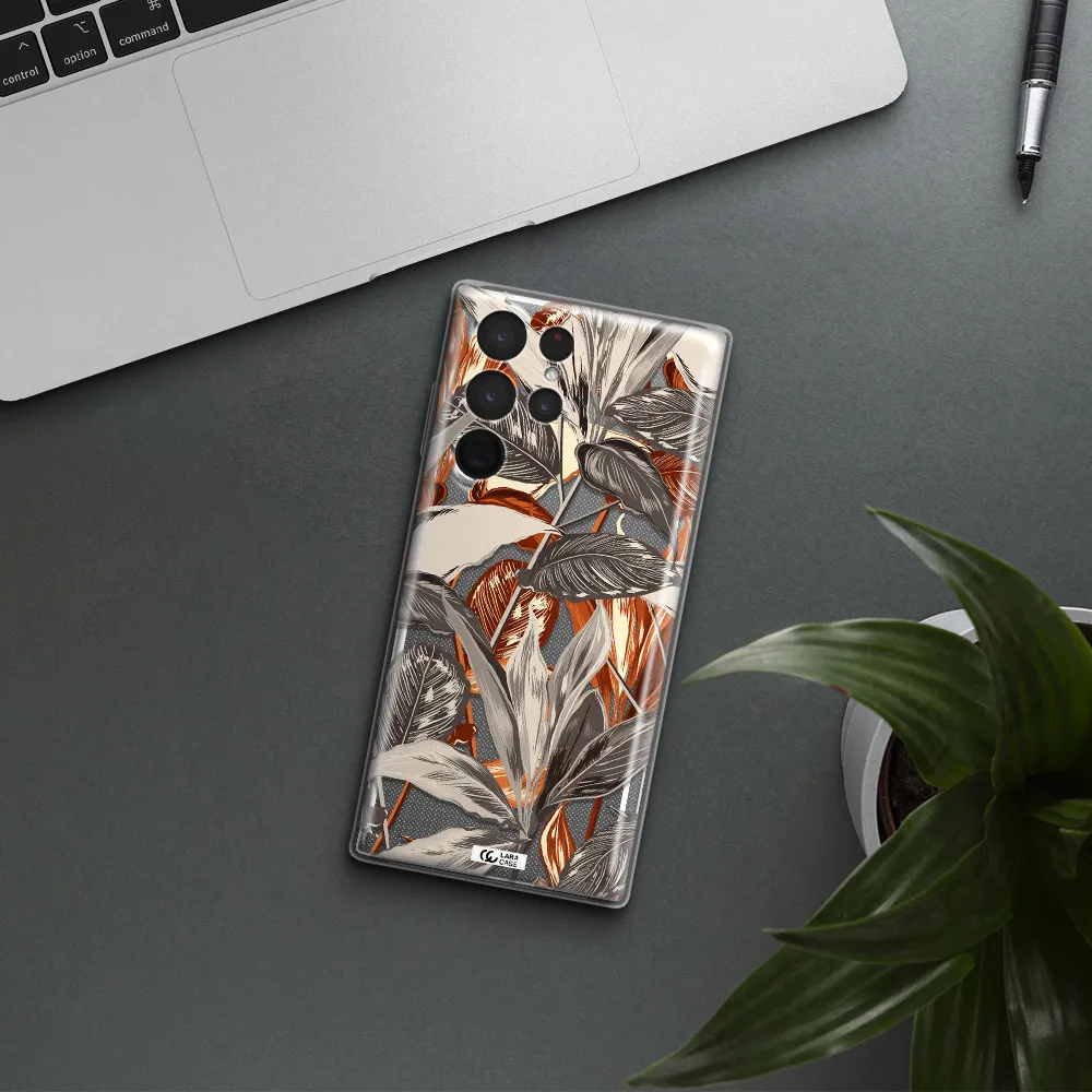 Brown Tropical Leaves Samsung S 22 Ultra Clear TPU Case