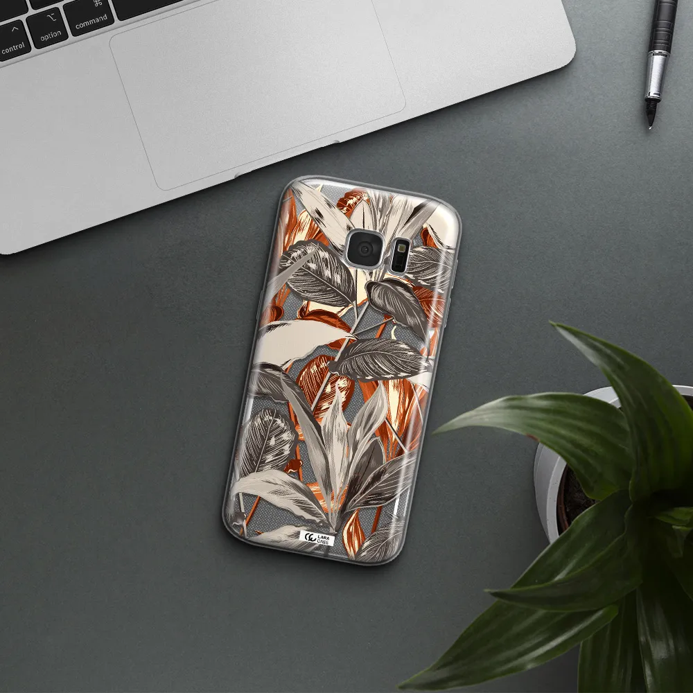 Brown Tropical Leaves Samsung S 7 Clear TPU Case
