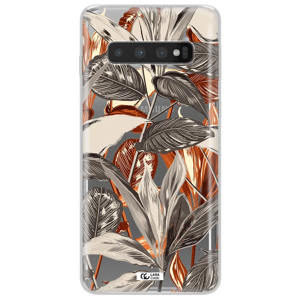 Brown Tropical Leaves Samsung S10 Plus Clear TPU Case