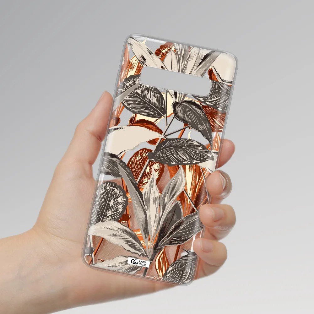 Brown Tropical Leaves Samsung S10 Plus Clear TPU Case
