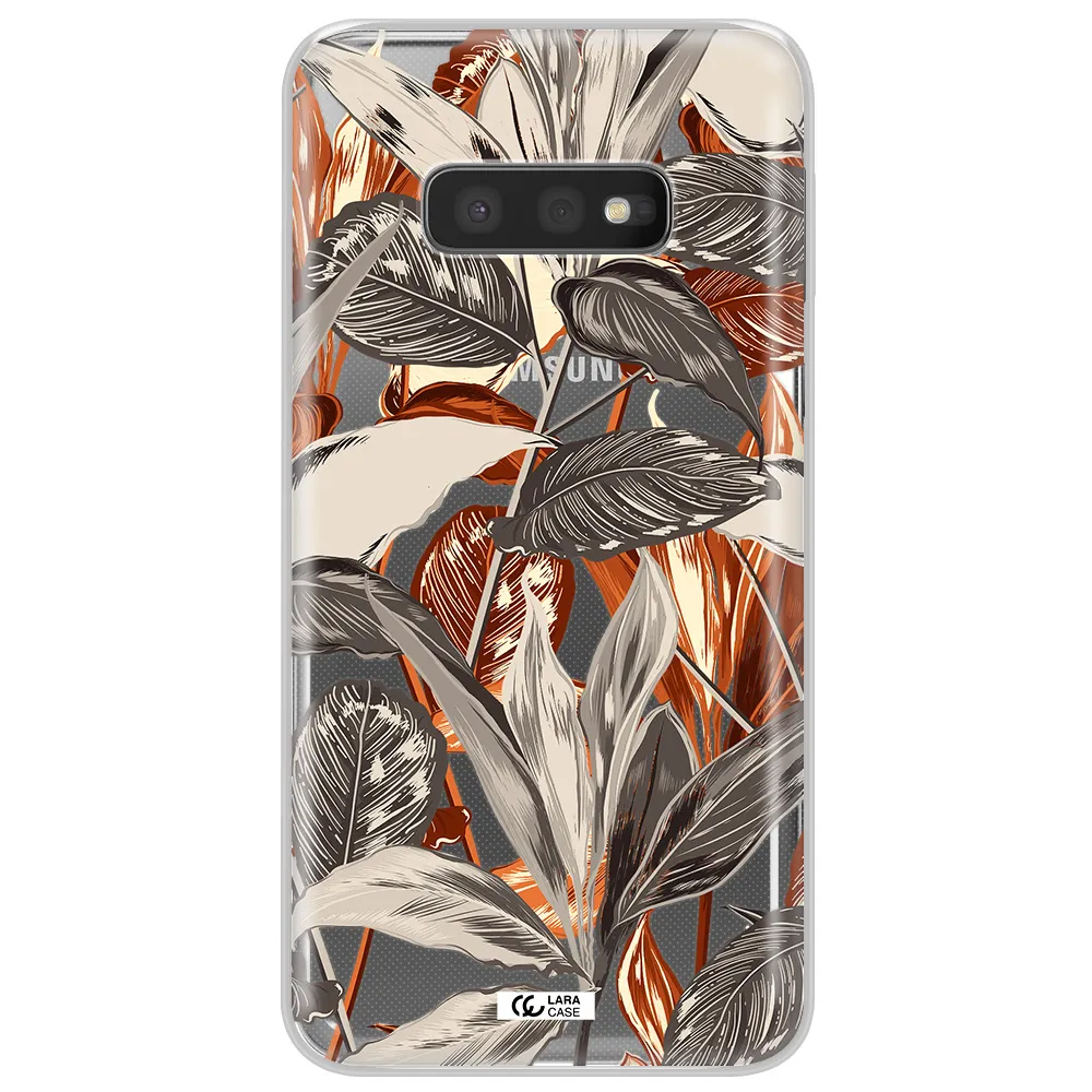 Brown Tropical Leaves Samsung S10e Clear TPU Case