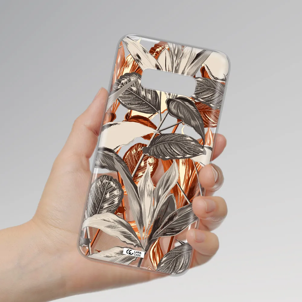 Brown Tropical Leaves Samsung S10e Clear TPU Case