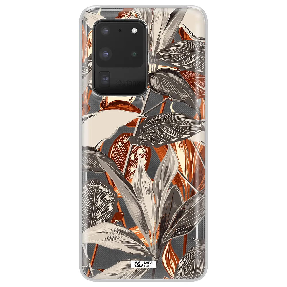Brown Tropical Leaves Samsung S20 Ultra Clear TPU Case