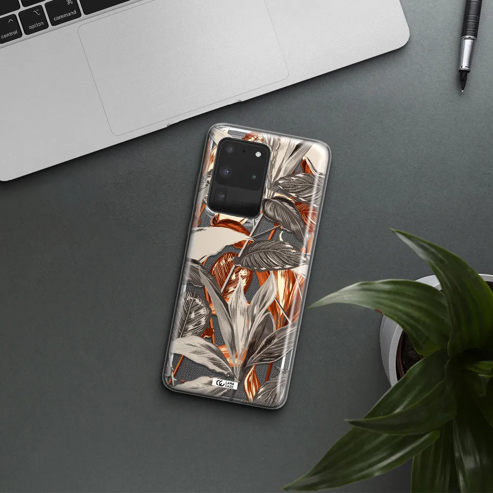 Brown Tropical Leaves Samsung S20 Ultra Clear TPU Case