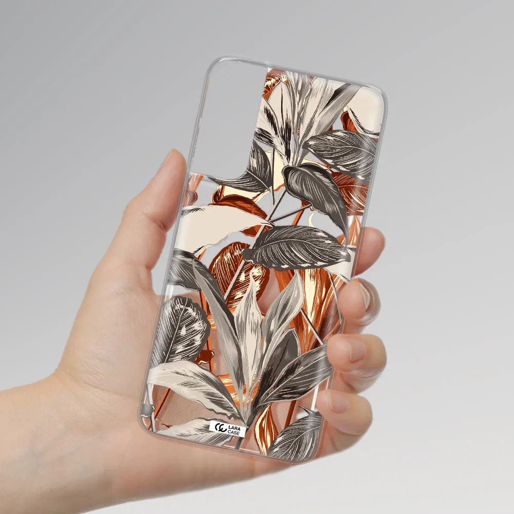 Brown Tropical Leaves Samsung S21 Clear TPU Case
