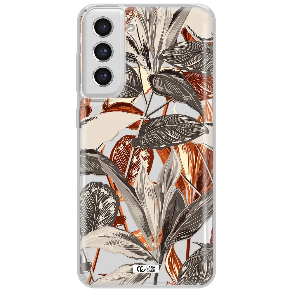 Brown Tropical Leaves Samsung S21 Fe Clear Tpu Case