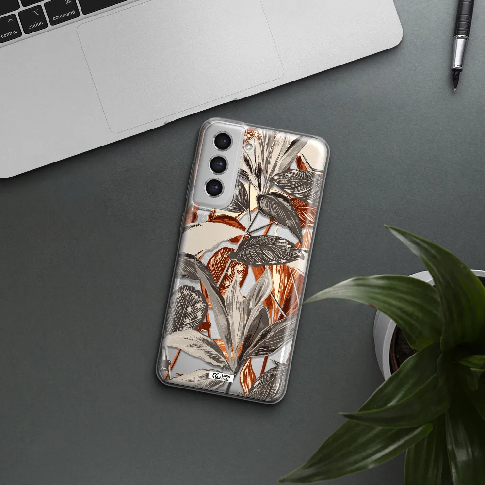 Brown Tropical Leaves Samsung S21 Fe Clear Tpu Case