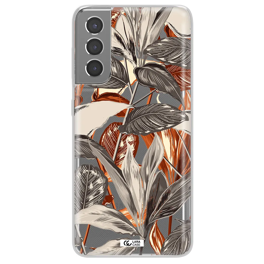 Brown Tropical Leaves Samsung S21 Plus Clear TPU Case