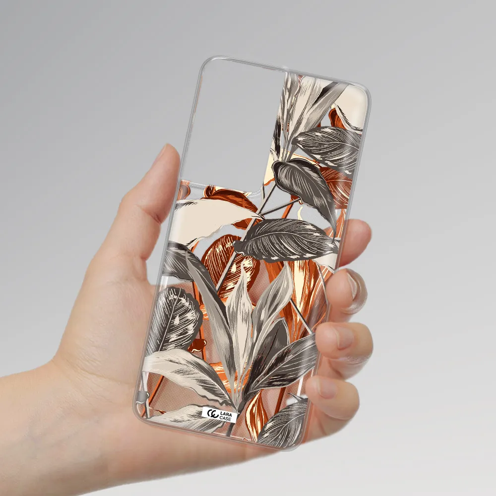 Brown Tropical Leaves Samsung S21 Ultra Clear TPU Case