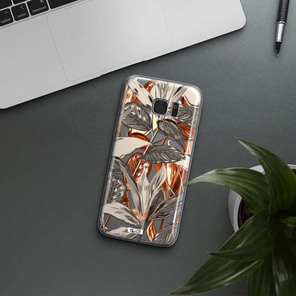 Brown Tropical Leaves Samsung S7 Edge Clear TPU Case