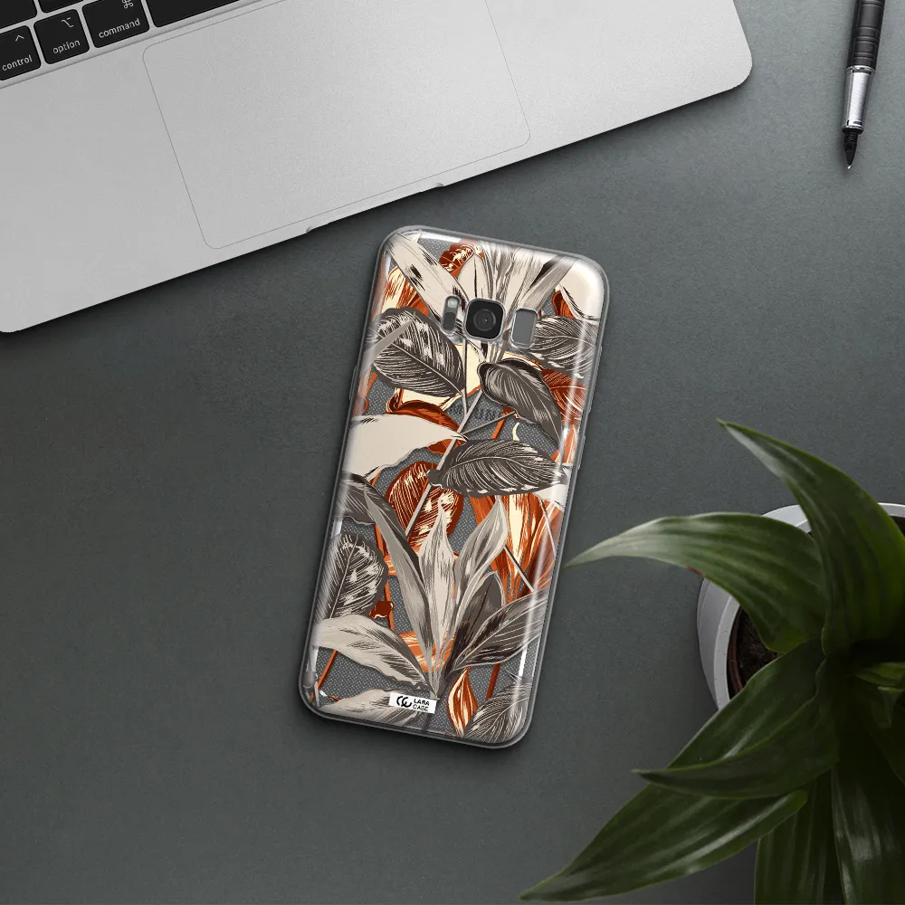 Brown Tropical Leaves Samsung S8 Plus Clear TPU Case