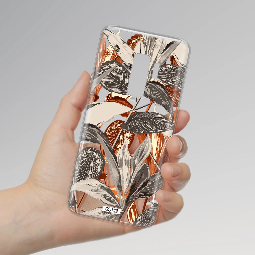 Brown Tropical Leaves Samsung S9 Plus Clear TPU Case