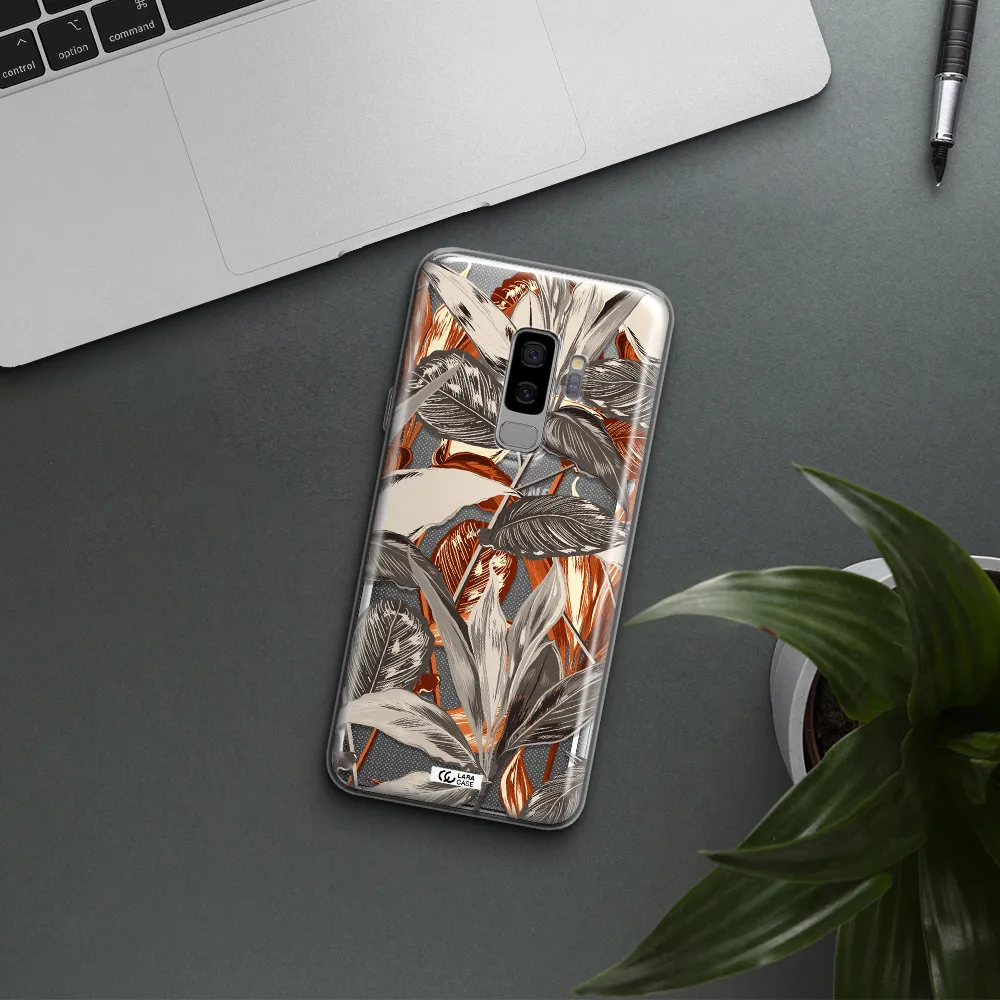 Brown Tropical Leaves Samsung S9 Plus Clear TPU Case