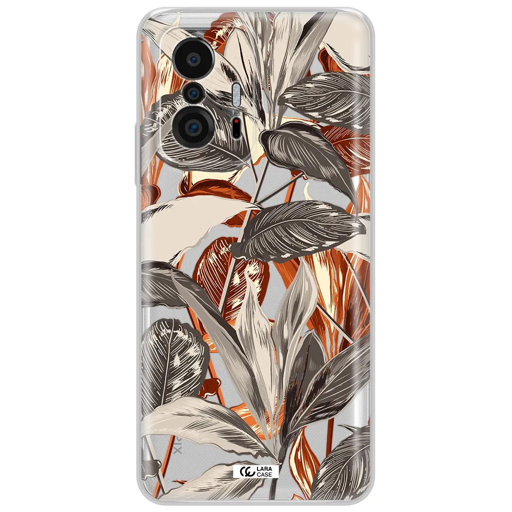 Brown Tropical Leaves Xiaomi 11T Clear Tpu Case