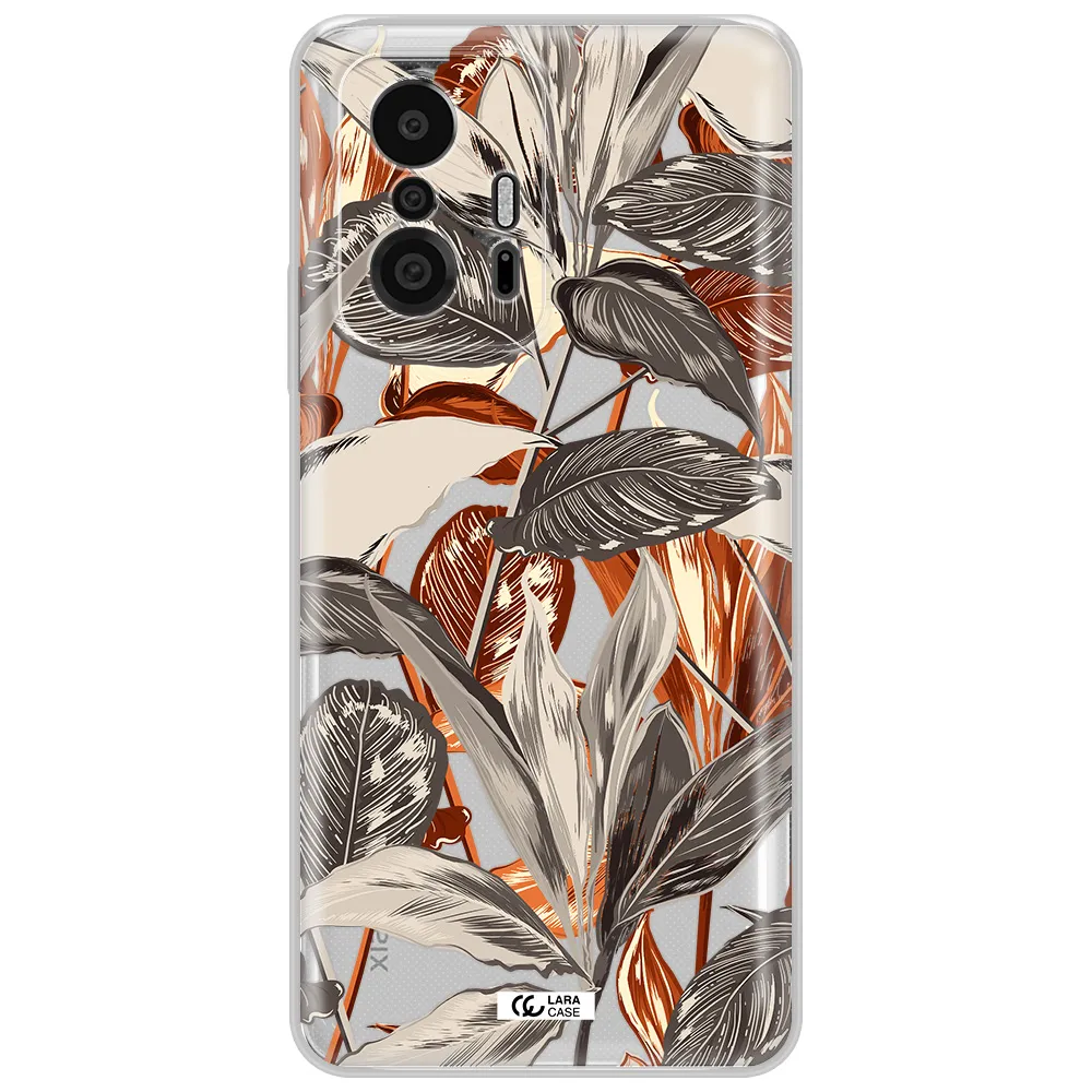 Brown Tropical Leaves Xiaomi 11T Pro Clear Tpu Case
