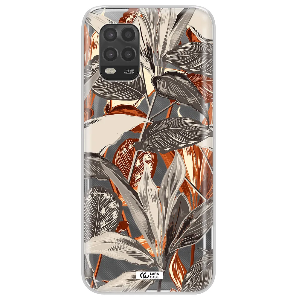 Brown Tropical Leaves Xiaomi Mi 10 Lite Clear TPU Case