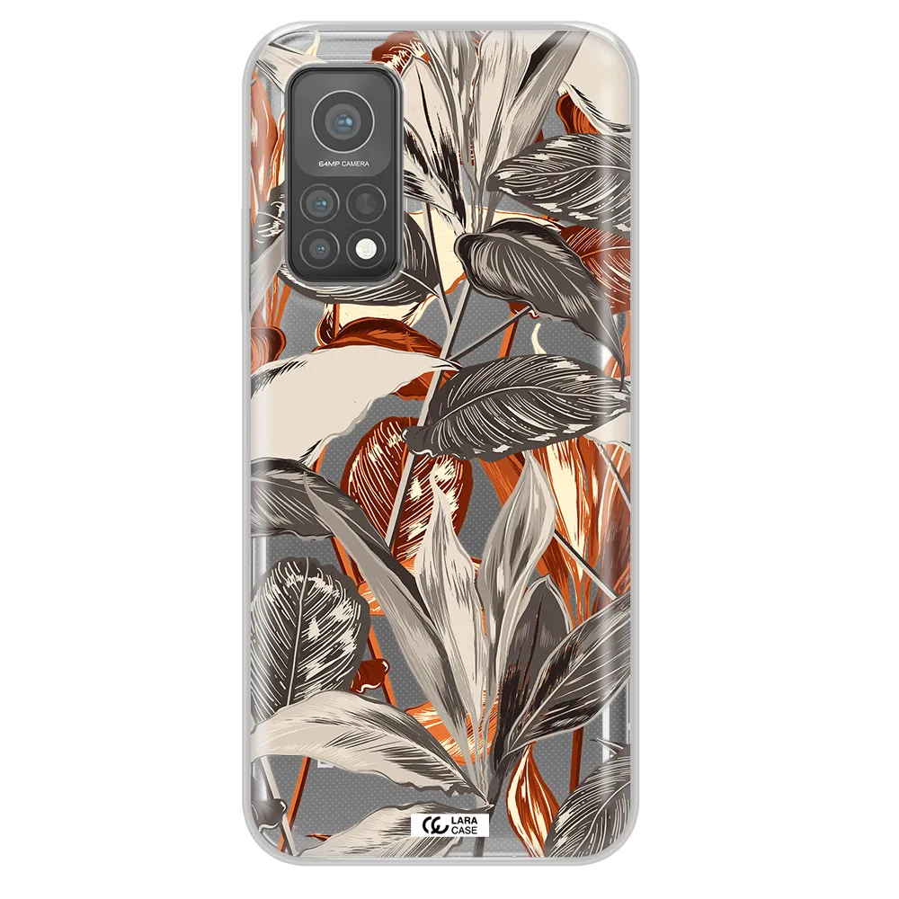 Brown Tropical Leaves Xiaomi Mi 10 T Pro Clear TPU Case