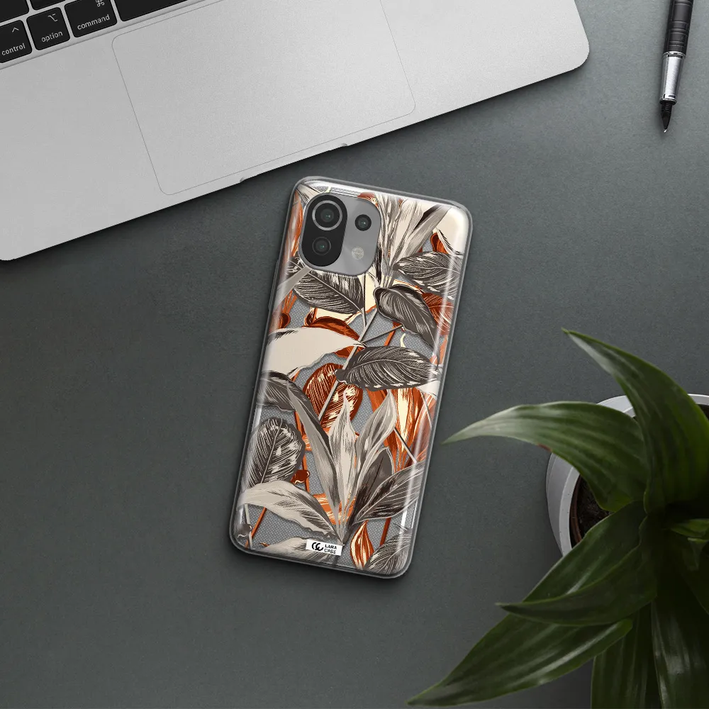 Brown Tropical Leaves Xiaomi Mi 11 Lite Clear TPU Case