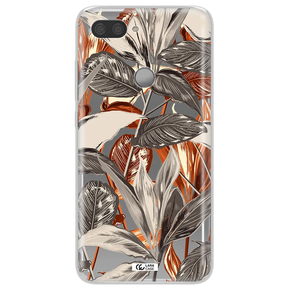 Brown Tropical Leaves Xiaomi Mi 8 Lite Clear TPU Case