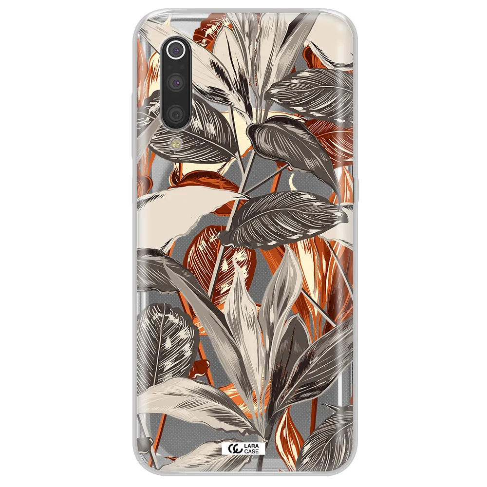 Brown Tropical Leaves Xiaomi Mi 9 Clear TPU Case