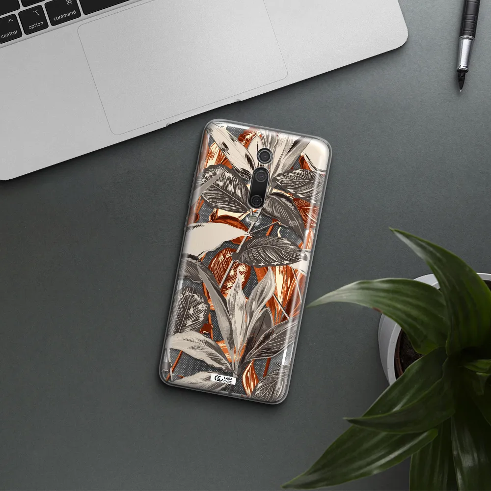 Brown Tropical Leaves Xiaomi Mi 9T Clear TPU Case