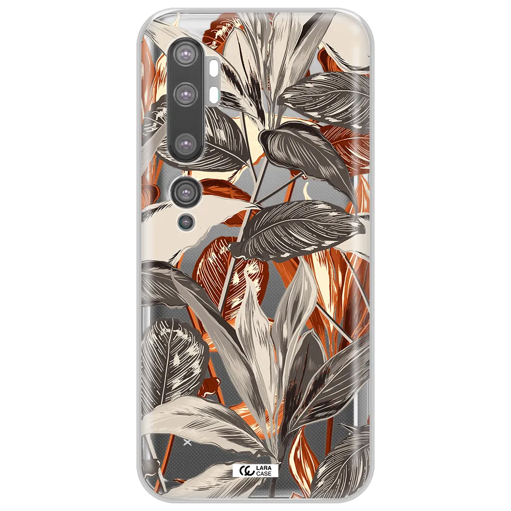 Brown Tropical Leaves Xiaomi Mi Note 10 Clear TPU Case