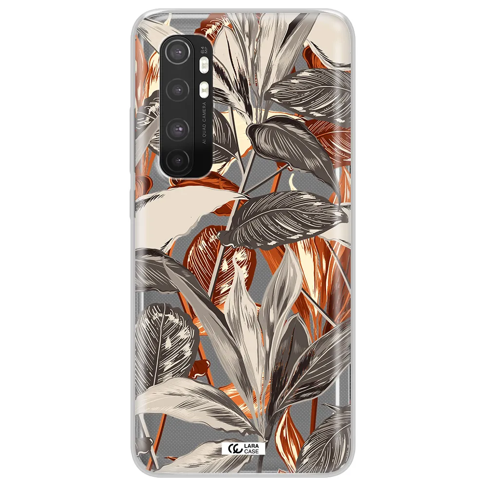 Brown Tropical Leaves Xiaomi Mi Note 10 Lite Clear TPU Case