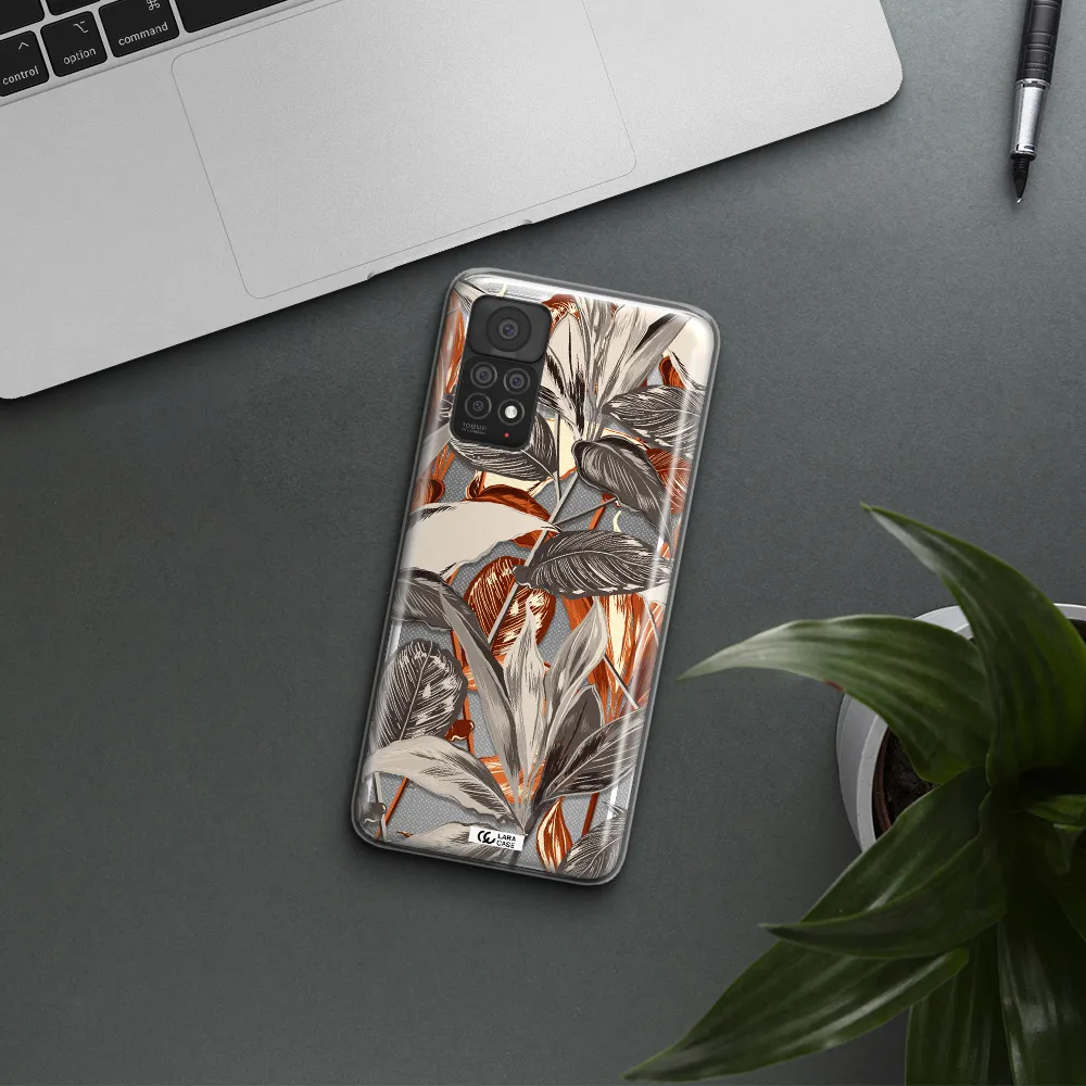 Brown Tropical Leaves Xiaomi Note 11 Pro Clear TPU Case
