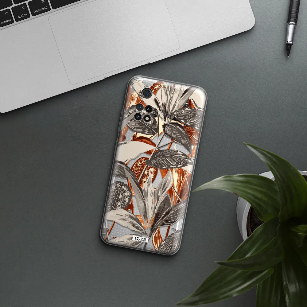 Brown Tropical Leaves Xiaomi Poco M4 Pro 4G Clear Tpu Case
