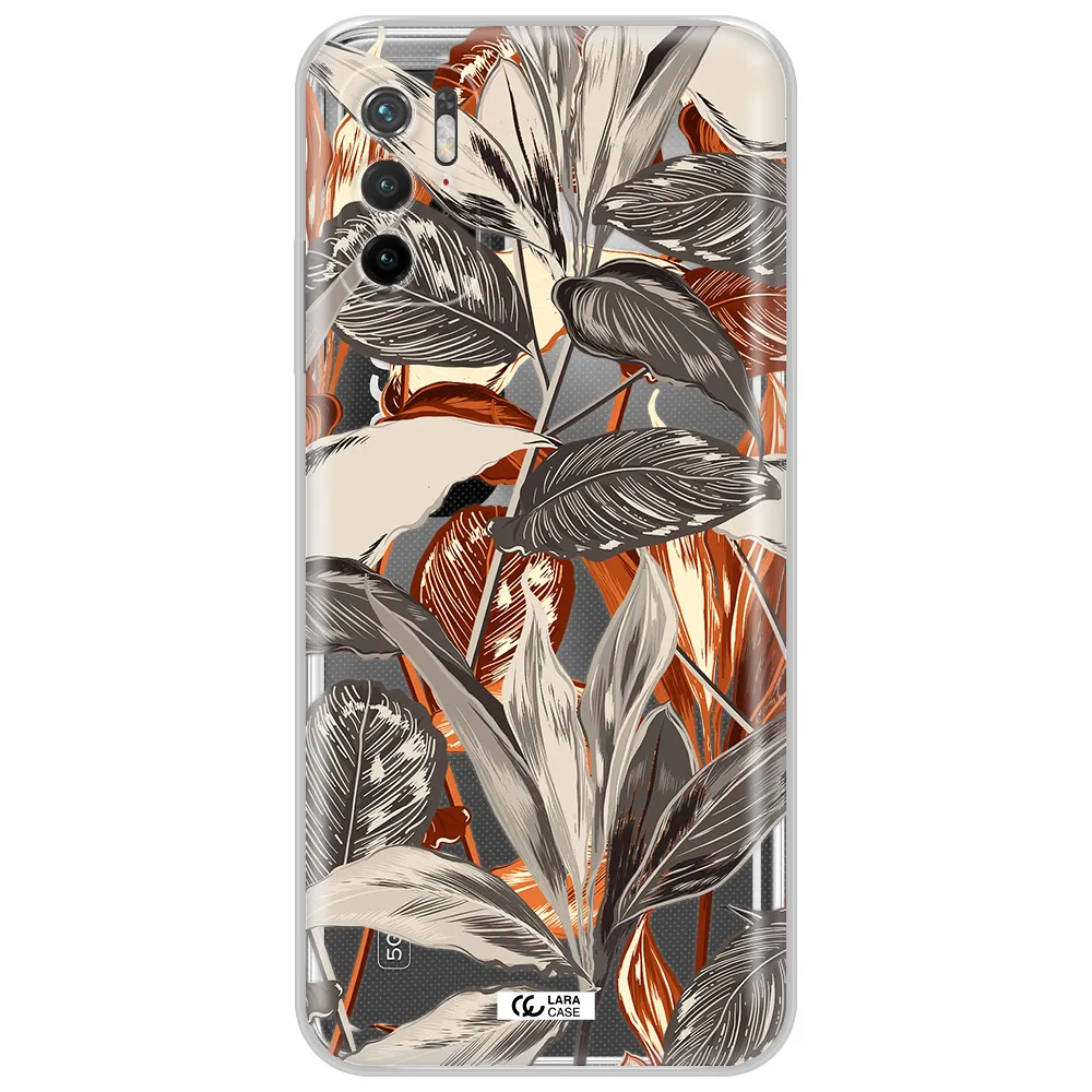 Brown Tropical Leaves Xiaomi Poco M4 Pro 5G Clear Tpu Case