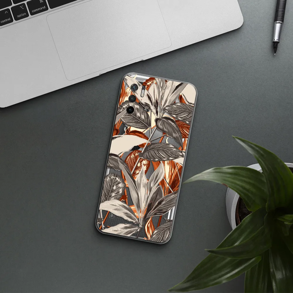 Brown Tropical Leaves Xiaomi Poco M4 Pro 5G Clear Tpu Case