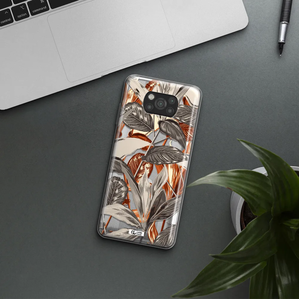 Brown Tropical Leaves Xiaomi Poco X3 Clear TPU Case