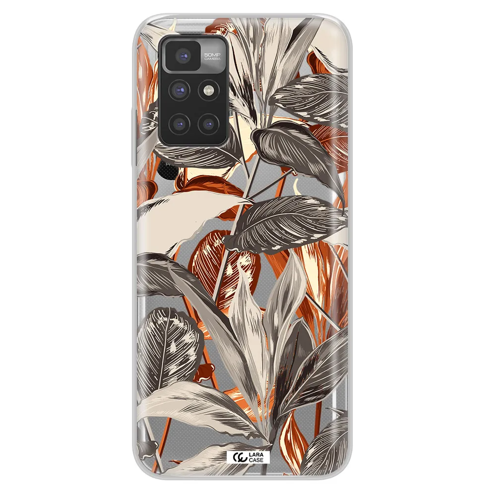 Brown Tropical Leaves Xiaomi Redmi 10 Clear TPU Case