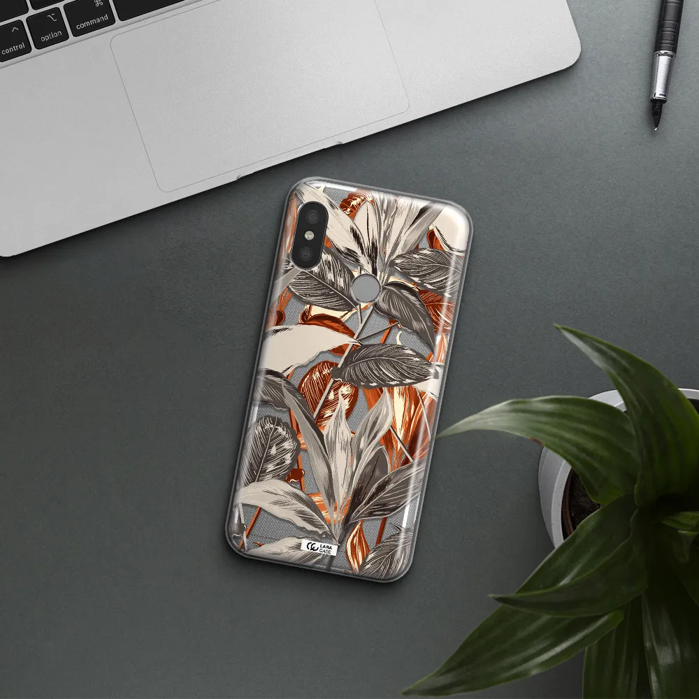 Brown Tropical Leaves Xiaomi Redmi 6 Pro Clear TPU Case