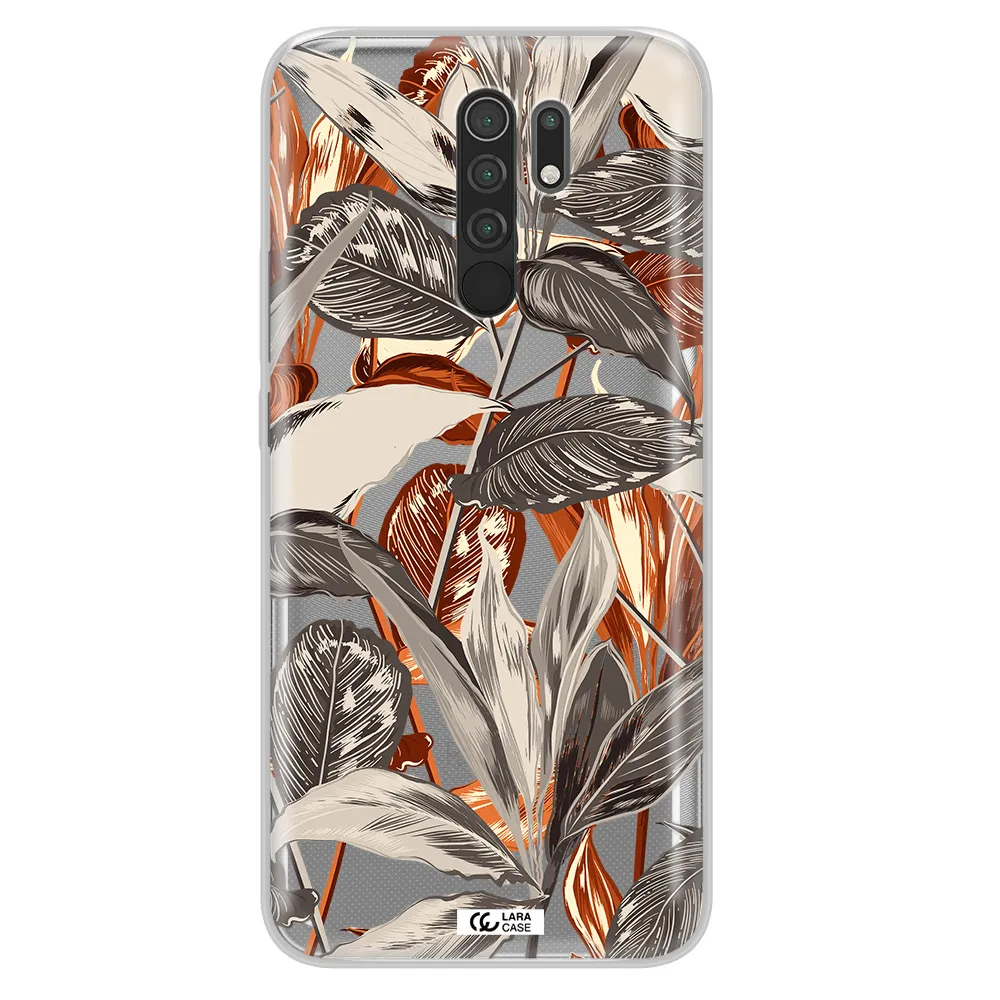 Brown Tropical Leaves Xiaomi Redmi 9 Clear TPU Case