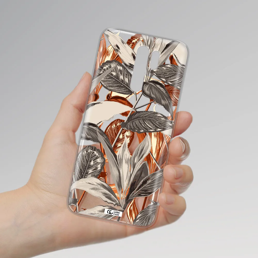 Brown Tropical Leaves Xiaomi Redmi 9 Clear TPU Case
