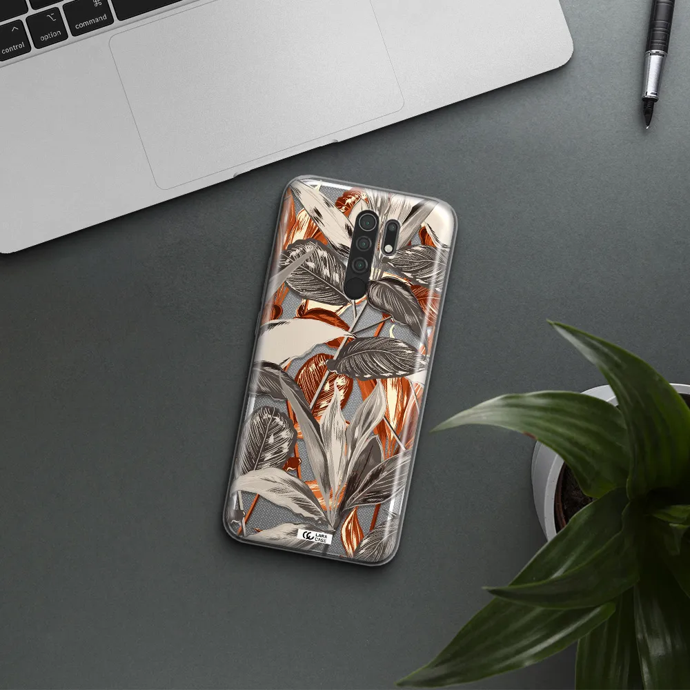 Brown Tropical Leaves Xiaomi Redmi 9 Clear TPU Case