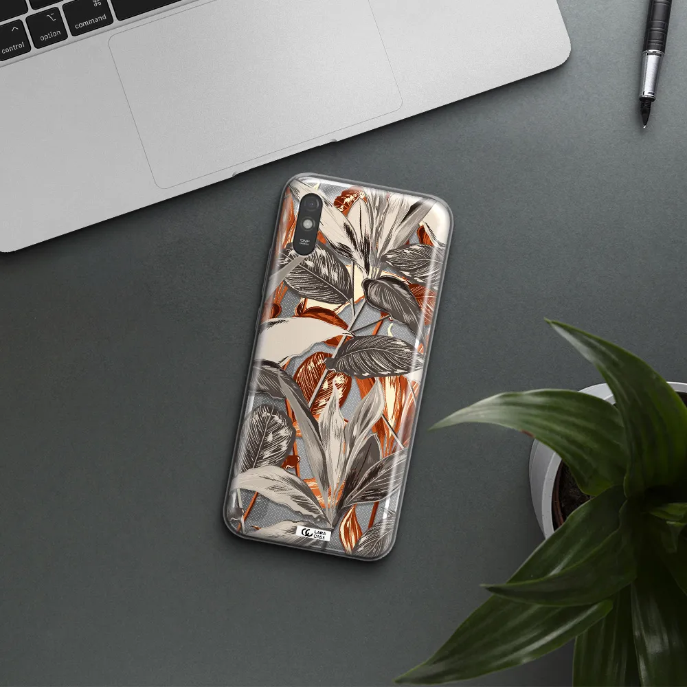 Brown Tropical Leaves Xiaomi Redmi 9A Clear TPU Case