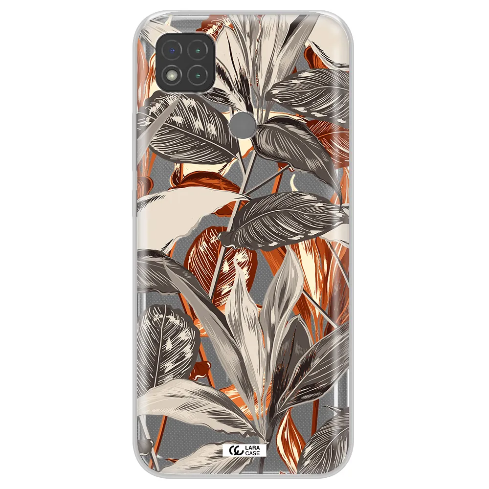 Brown Tropical Leaves Xiaomi Redmi 9C Clear TPU Case