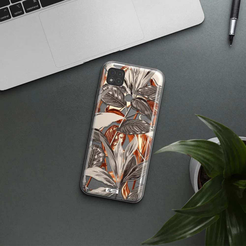 Brown Tropical Leaves Xiaomi Redmi 9C Clear TPU Case