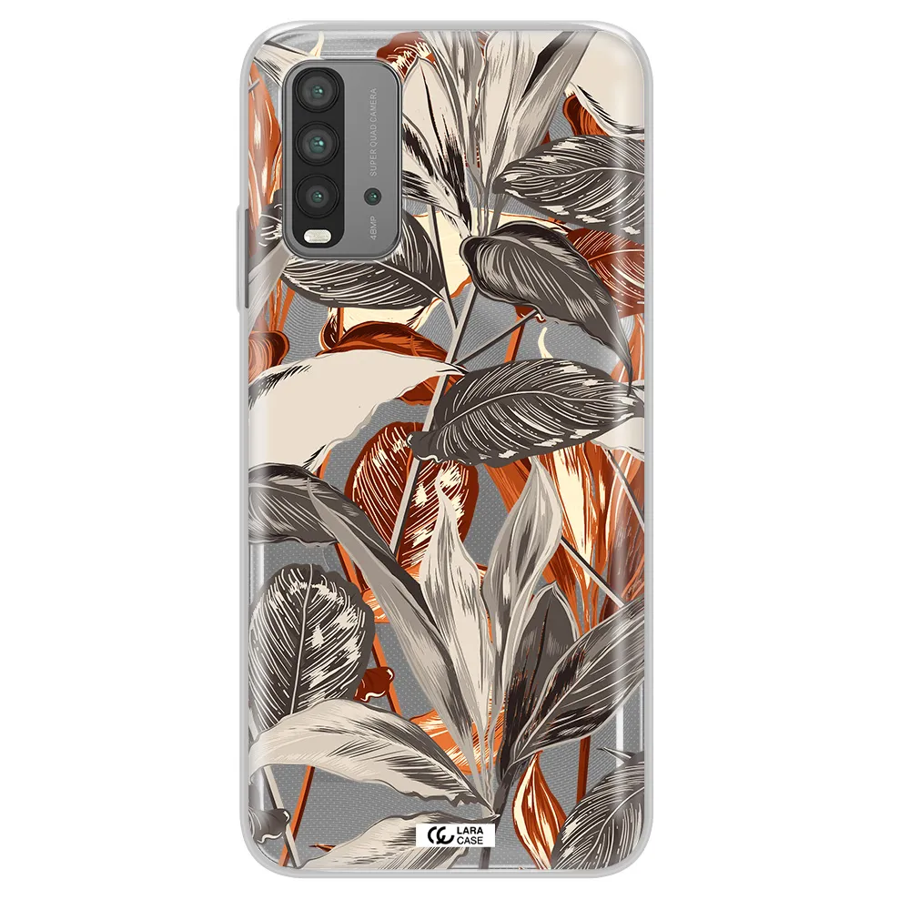Brown Tropical Leaves Xiaomi Redmi 9T Clear TPU Case